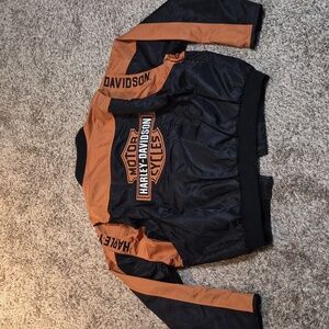 Harley Davidson Orange Black Bomber Jacket 3XL XXXL Mens